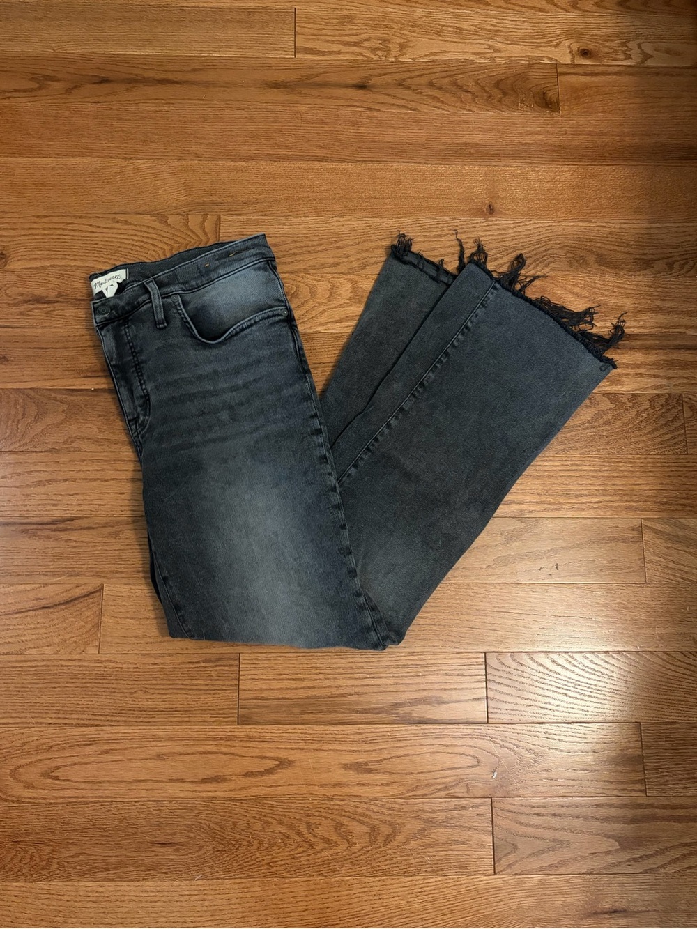 Madewell Women's Kick Out Full Length Black Frayed Hem Jeans